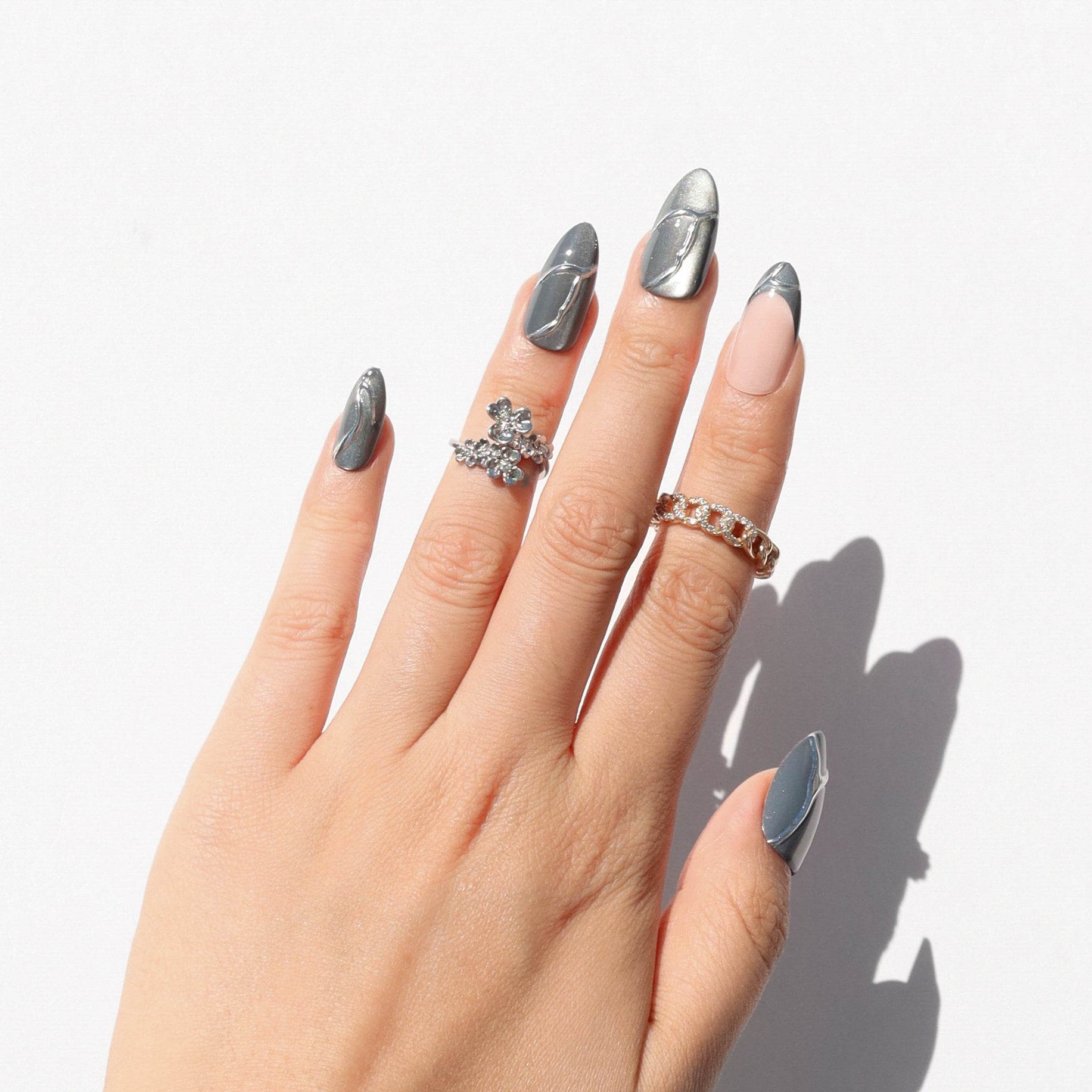 Stoned Silver - Medium Almond Press-Ons | Nail Reformation